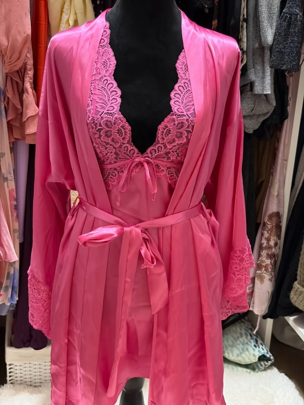 In Bloom by Jonquil Love Story Luxe Satin Halter Chemise Pink Slip & Robe - Picture 15 of 16